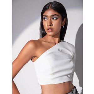 RSVP Nikhil Thampi White An Angel Among Us Crop Top One Shoulder XS NWT